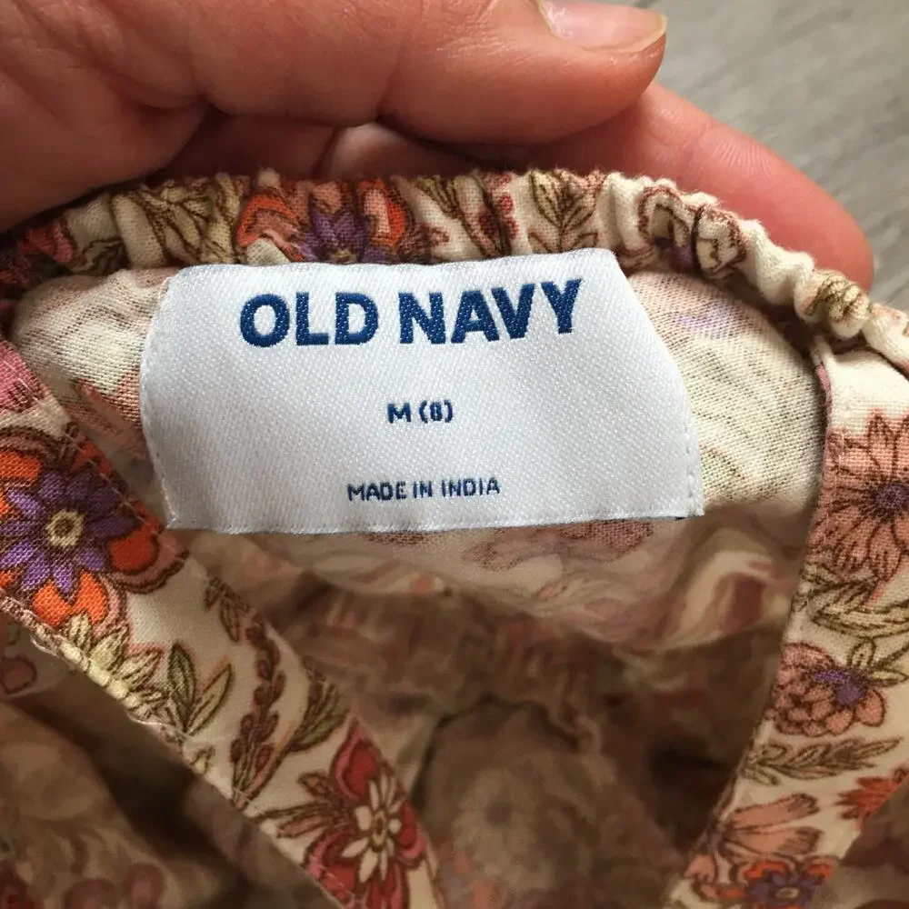 Old Navy Girls Romper Cream Floral Decorative Shoulder Tie Cami Romper Size 8 M